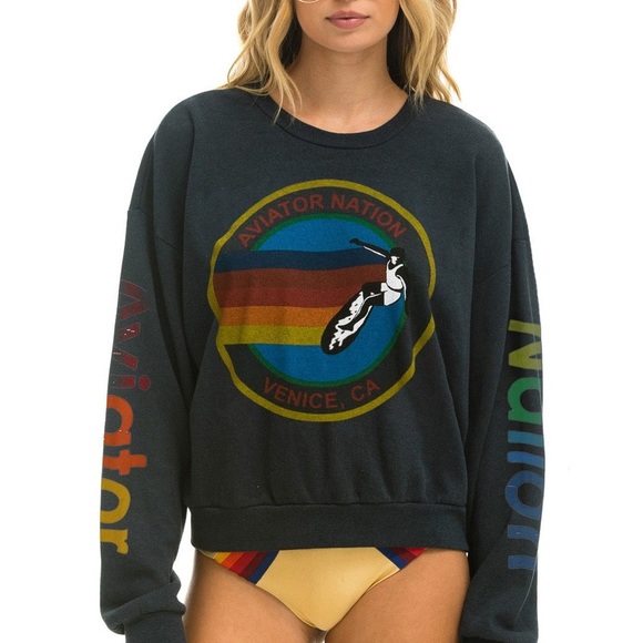 NEW Unisex Gray AVIATOR NATION RELAXED CREW SWEATSHIRT OCEAN Retail $165 - Picture 8 of 8